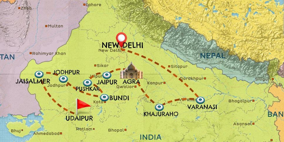 Map of India travel itinerary #1