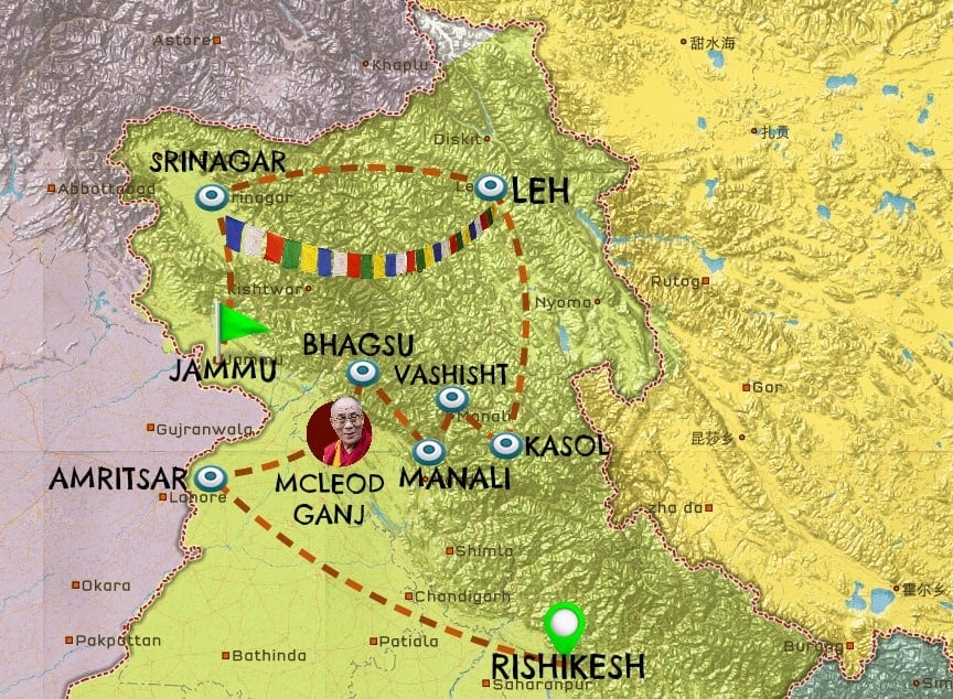 Map of India travel itinerary #3