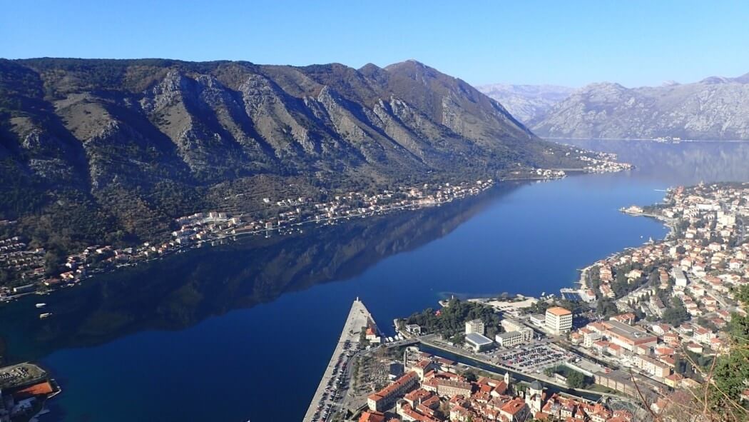 an aerial view of the Bay of Kotor, Montenegro