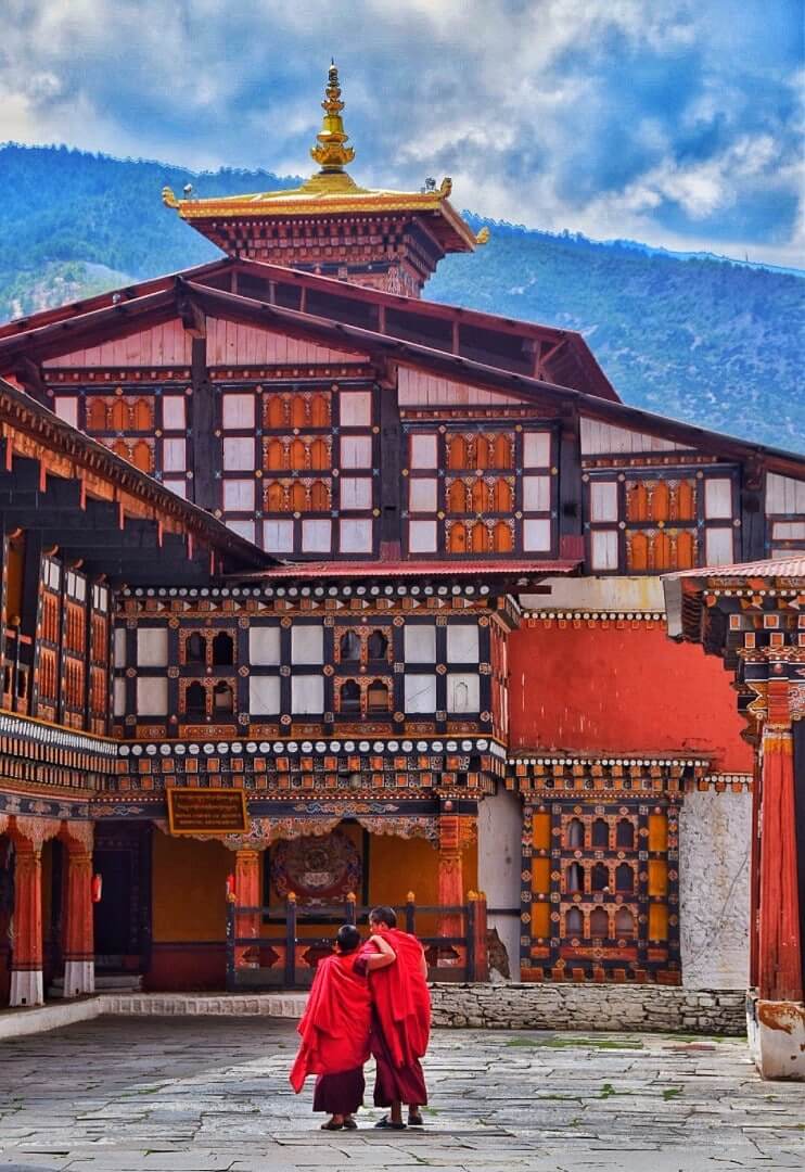 monks in bhutanese monastery