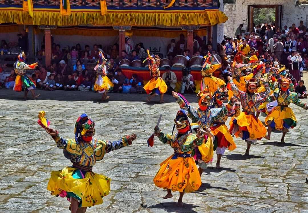 monks dancing in paro festival