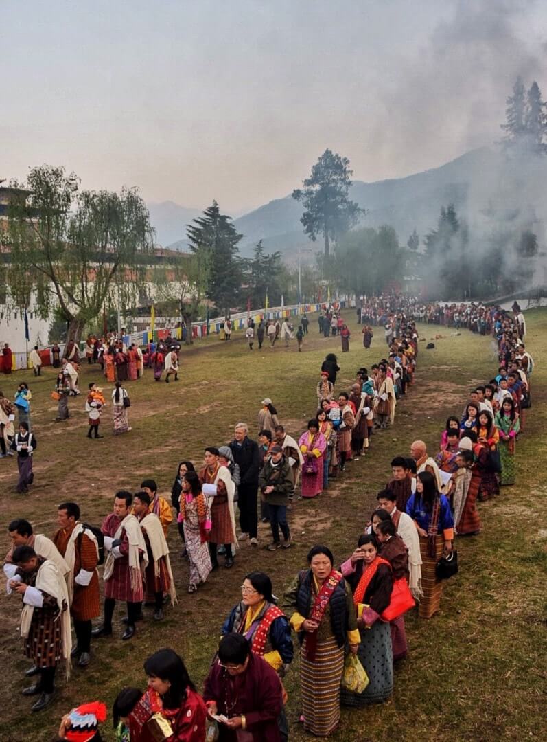 people lining up for blessing