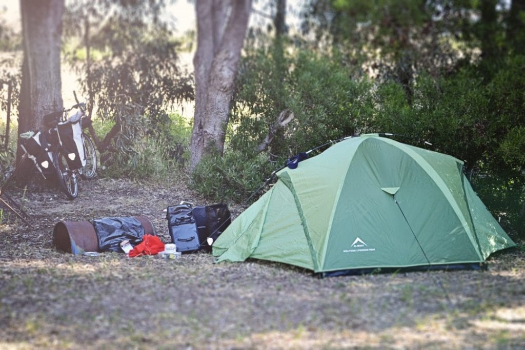 Cycle Tour setup with tent