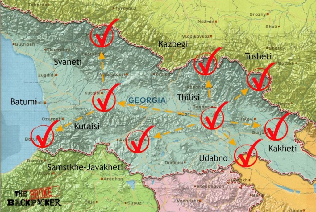 Backpacking Georgia Ultimate Tour Map