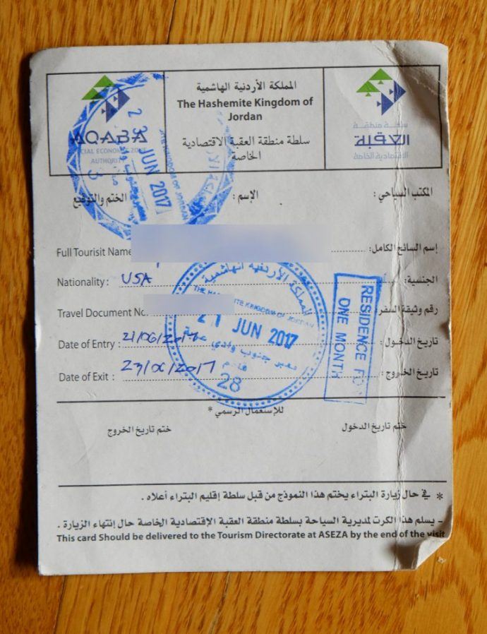 jordan tourist visa fees