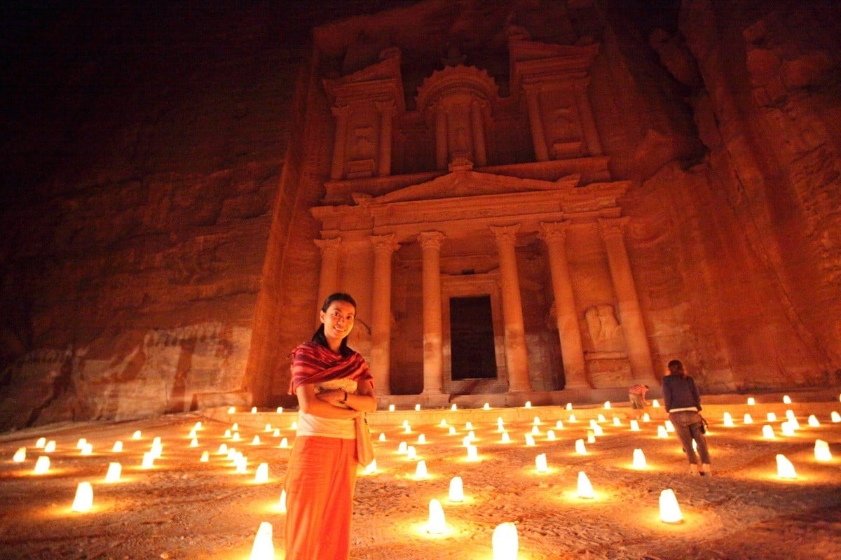 candles light up petra at night in jordan