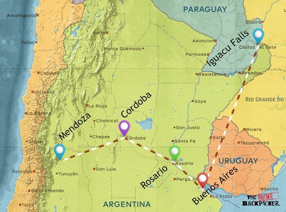 backpacking argentina 2 week itinerary map