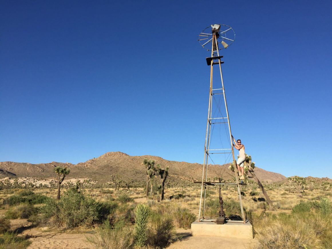 Aiden in Joshua Tree, California. Wall Street Mill Trail