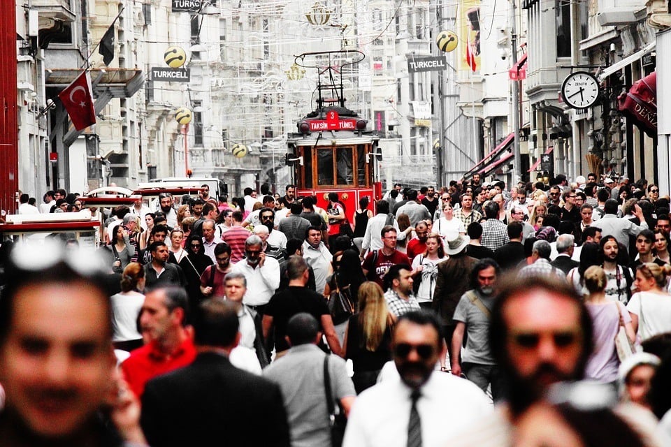 people and tram in istanbul