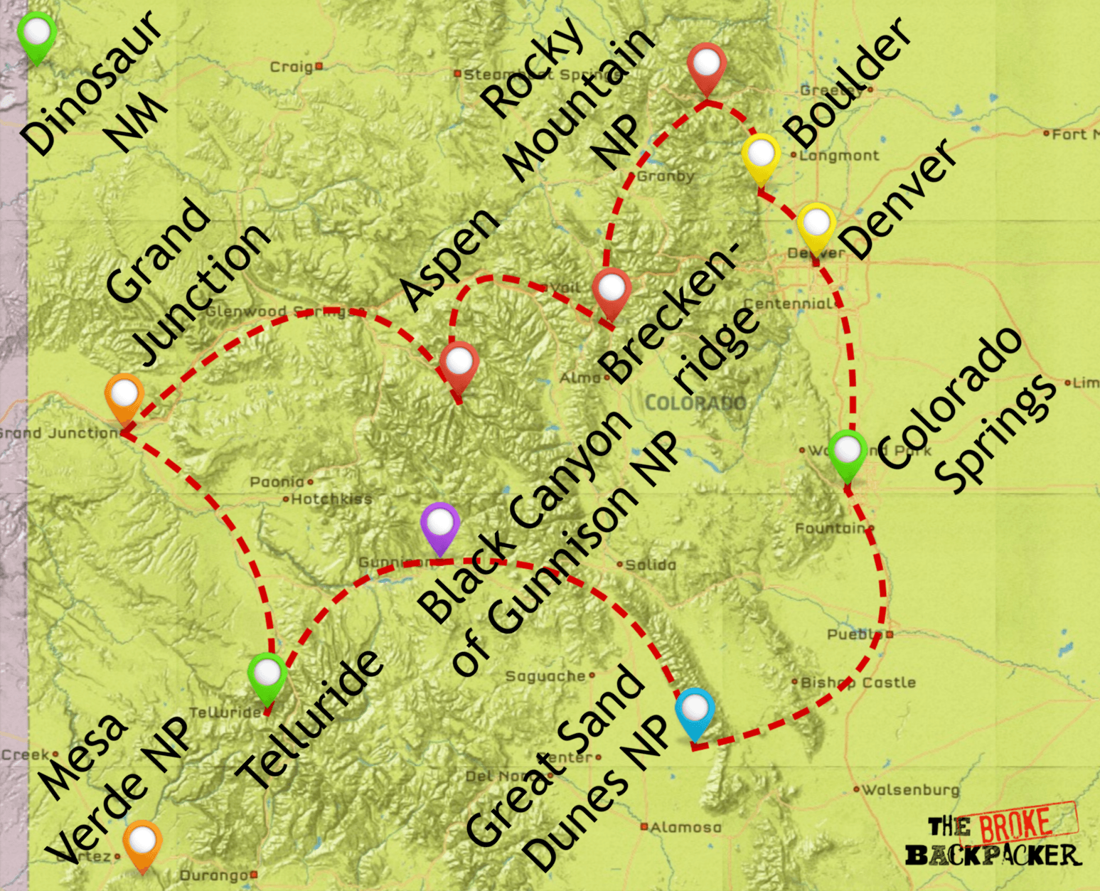 map of colorado road trip itinerary 14 days