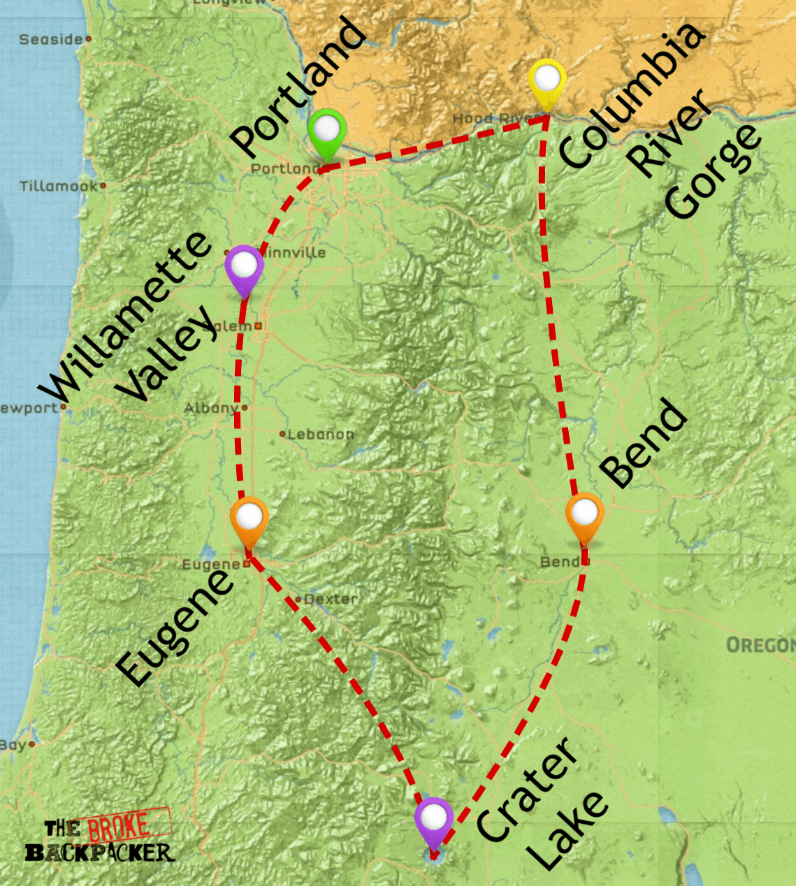 map of oregon travel itinerary