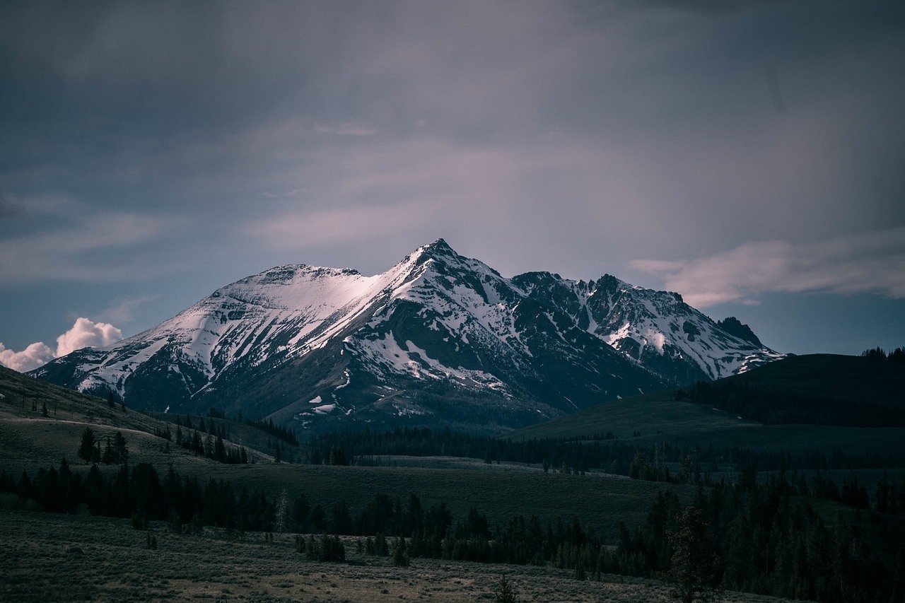 moody rocky mountain photo with dark clouds