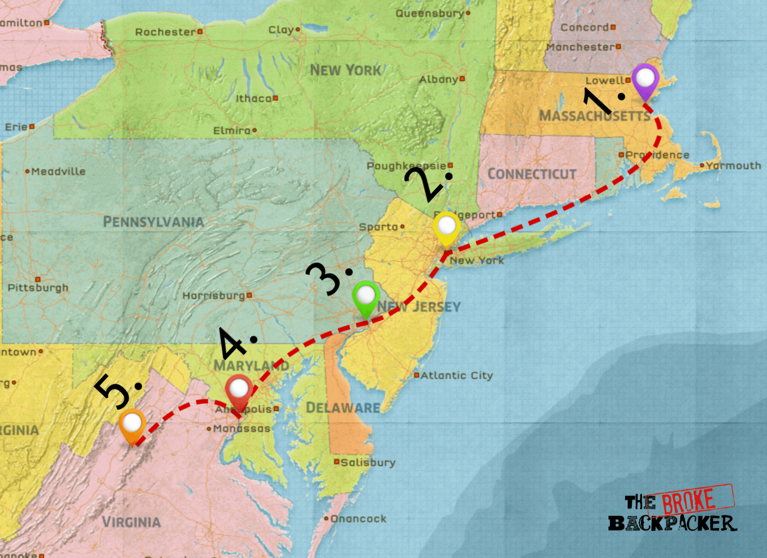 east coast road trip map - driving itinerary #1