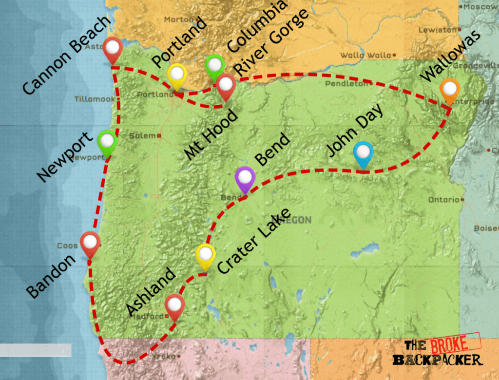 oregon road trip map itinerary 14 days