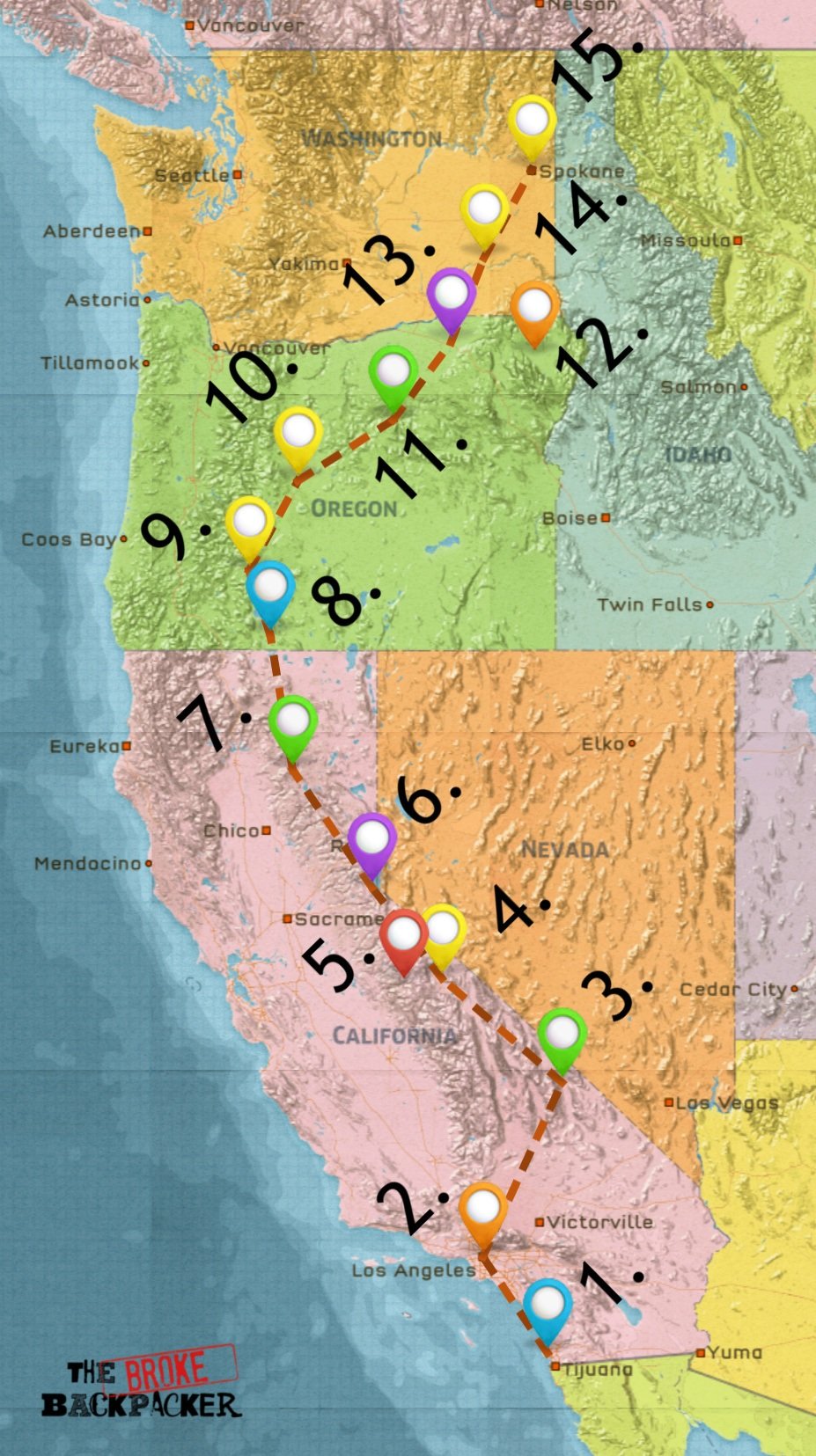 map of the west coast itinerary