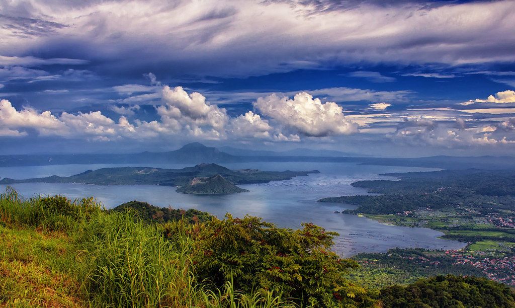 View over Tagaytay Taal Like and Volcanoes on a cloudy day, Philippines