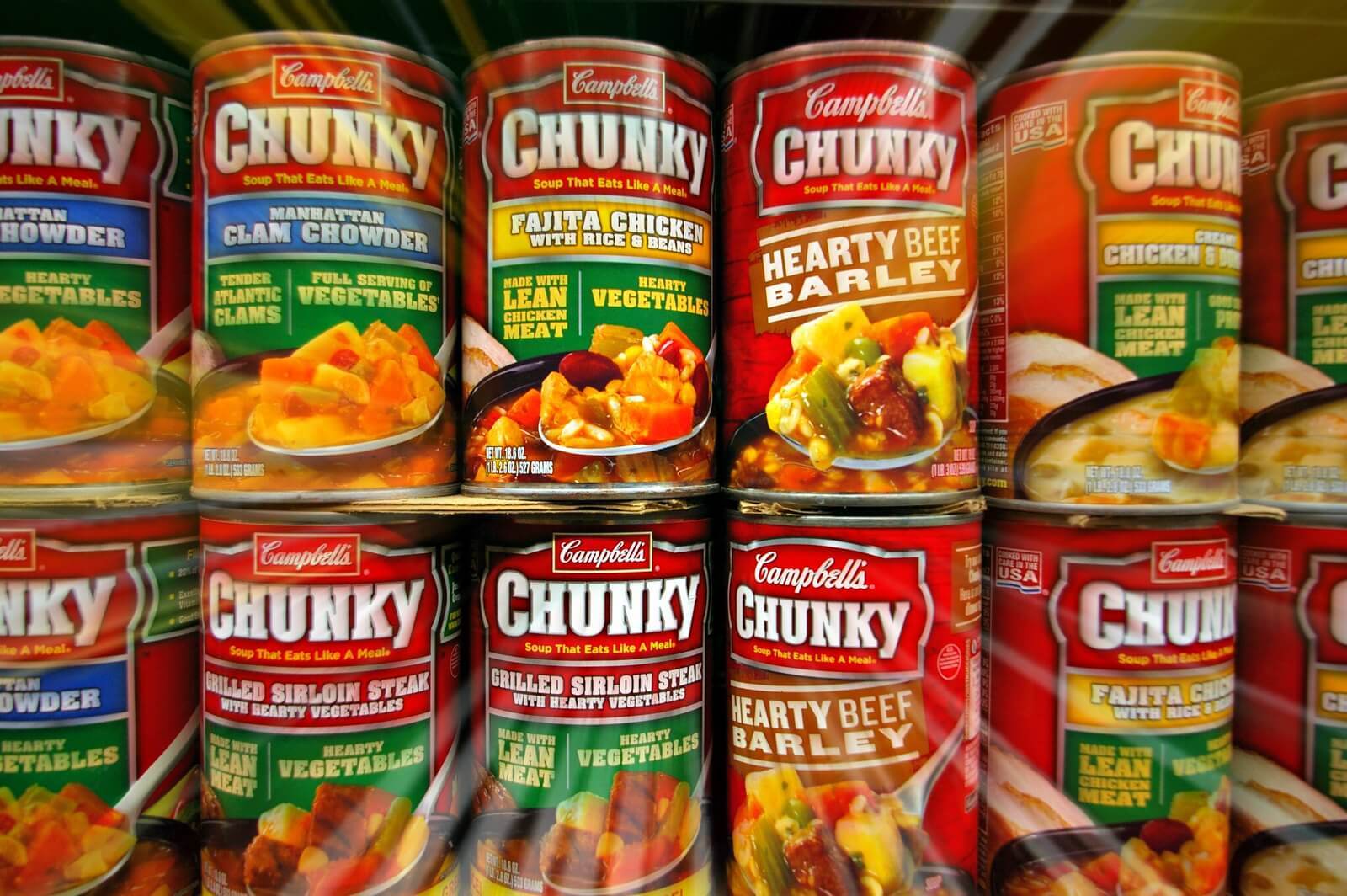 A bunch of chunky Campbells soup cans because of chunking language learning