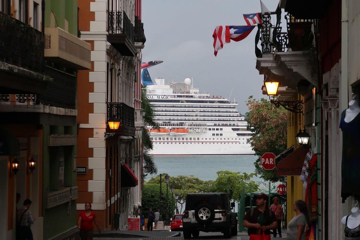 puerto rico street overlooking cruise ship