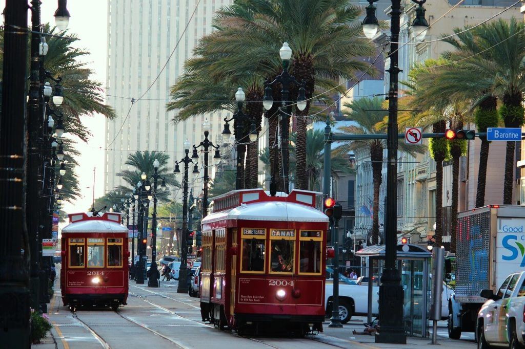 red trams in new orleans, USA