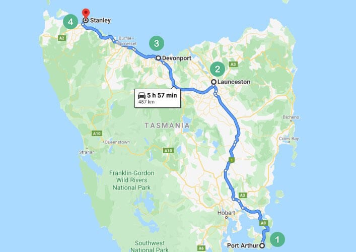 Tasmania Route 2 Map