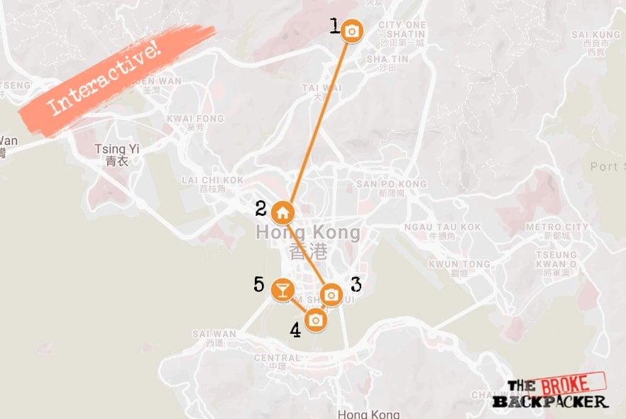  Carte de l'itinéraire du jour 2 de Hong Kong 