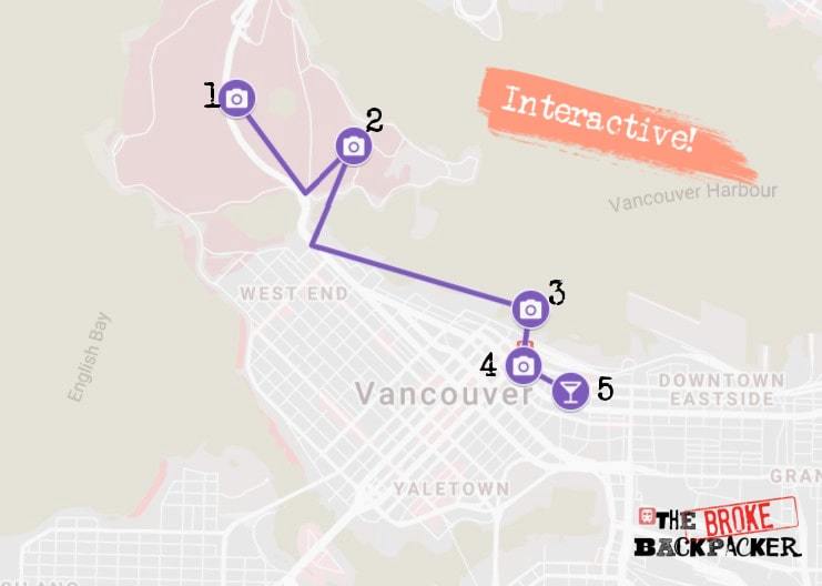 Vancouver Itinerary Map Day 1