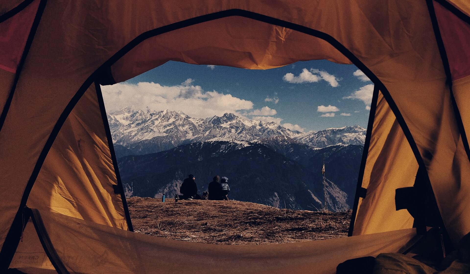 The Himilayan mountains seen from a tent