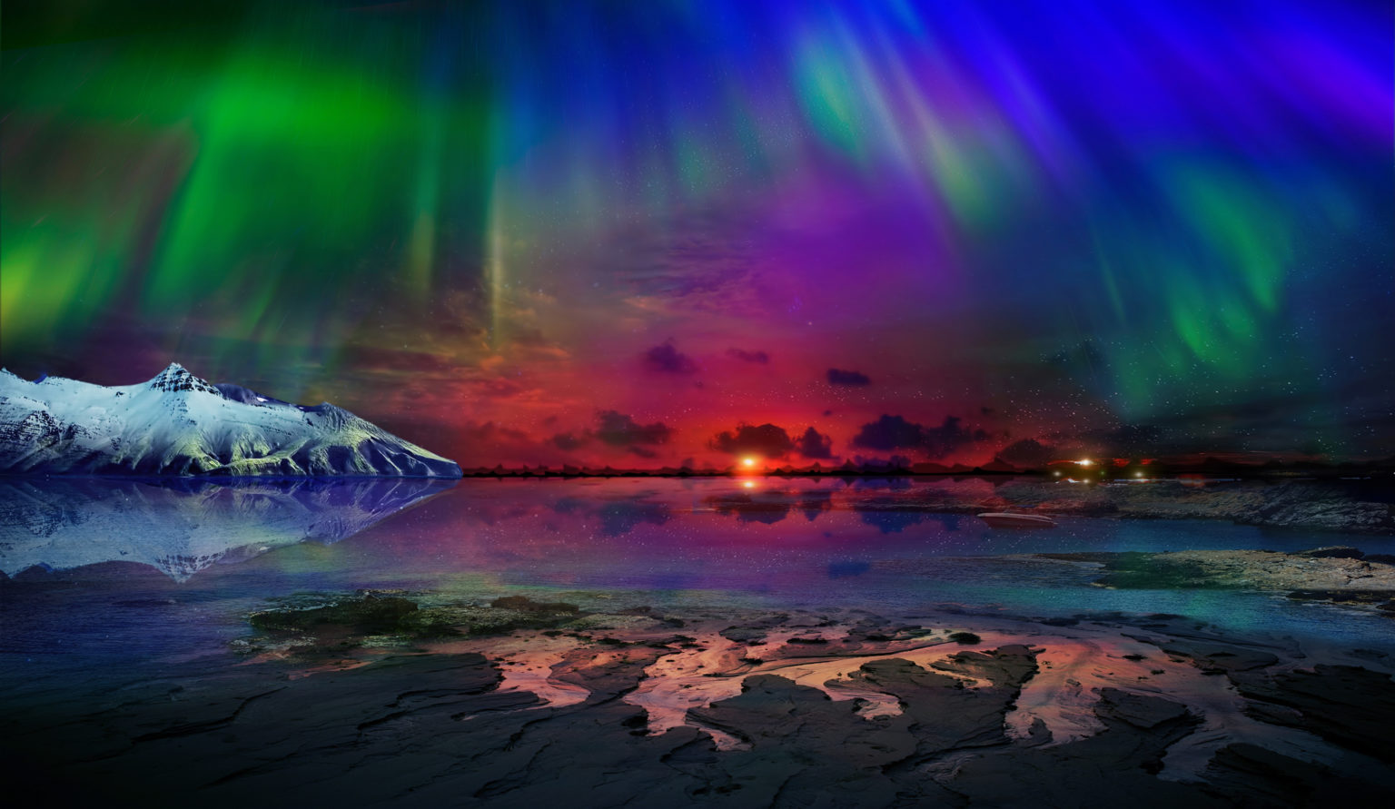 Aurora Borealis In Lake Superior