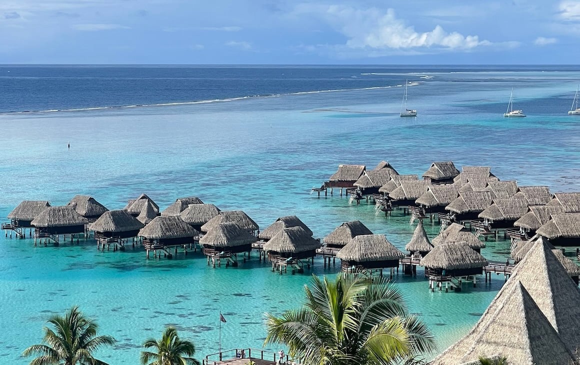 Stunning overwater bungalows in Moorea, French Polynesia.