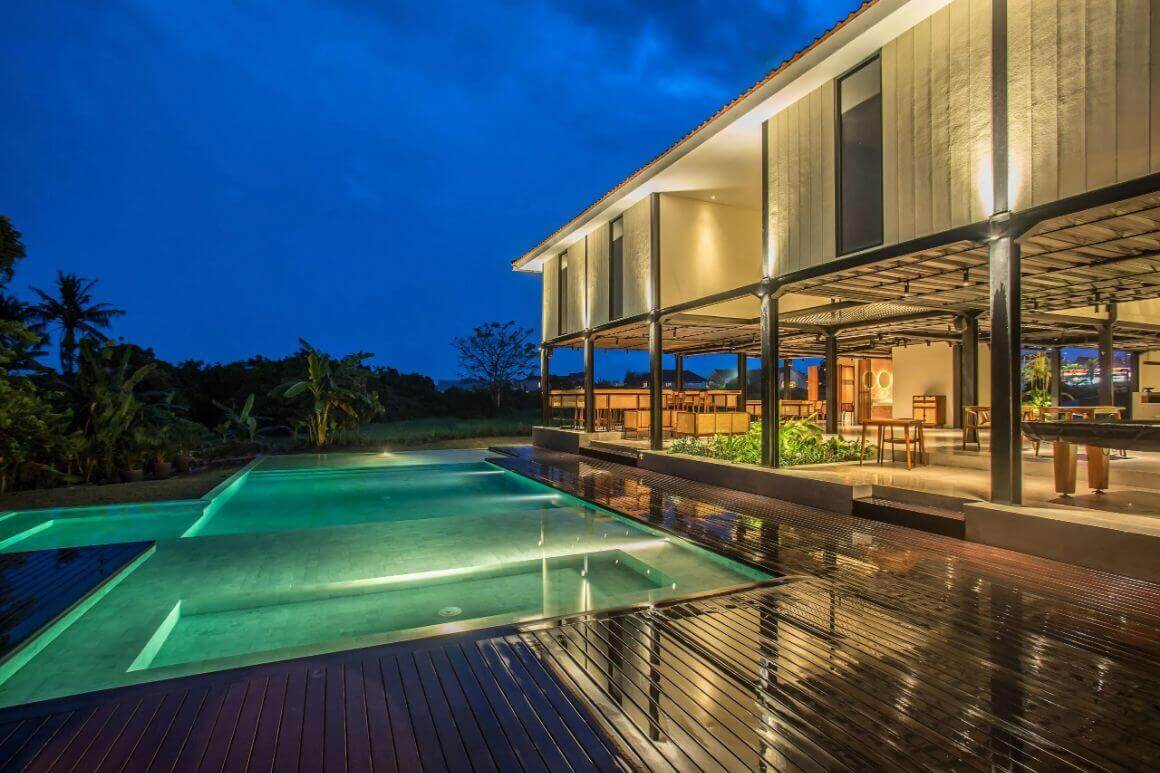 the pool area at Tribal Hostel, Bali