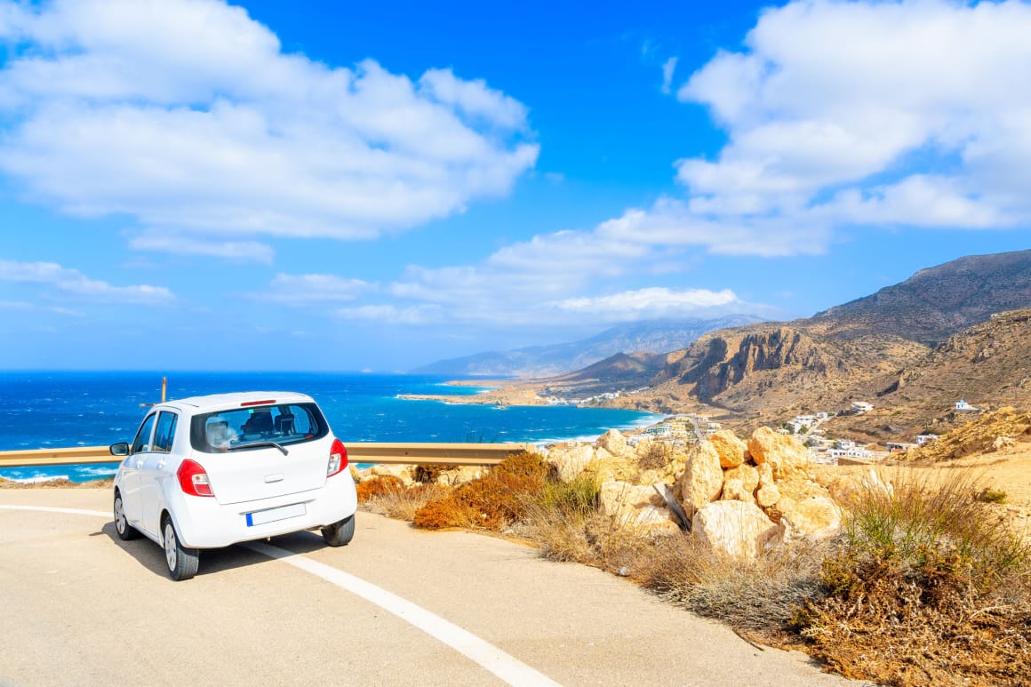 a car parked in santorini