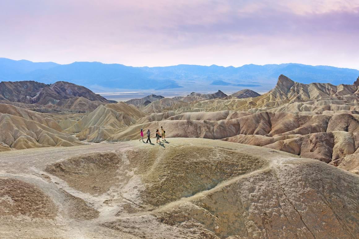 people standing at Zabriskie point in death valley national park in january