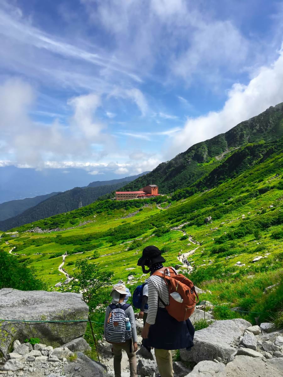 Group trekking mountain in nagano japan