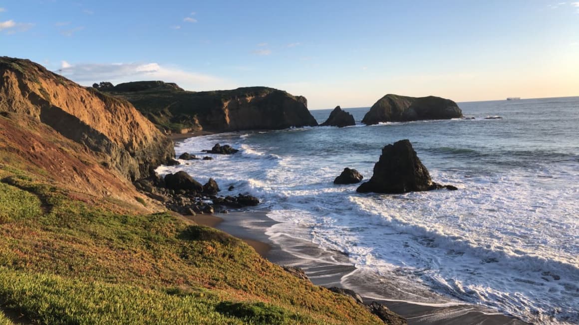 A beautiful view in san Francisco California of cliffs and beaches