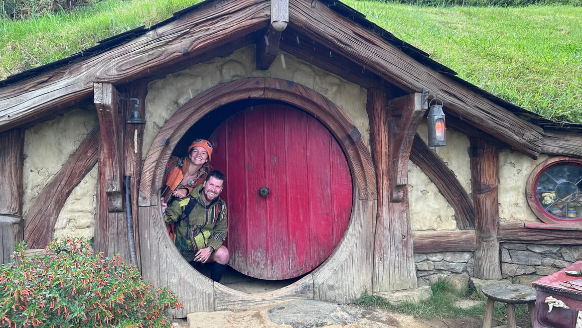 Audy and Will at Hobbiton in New Zealand
