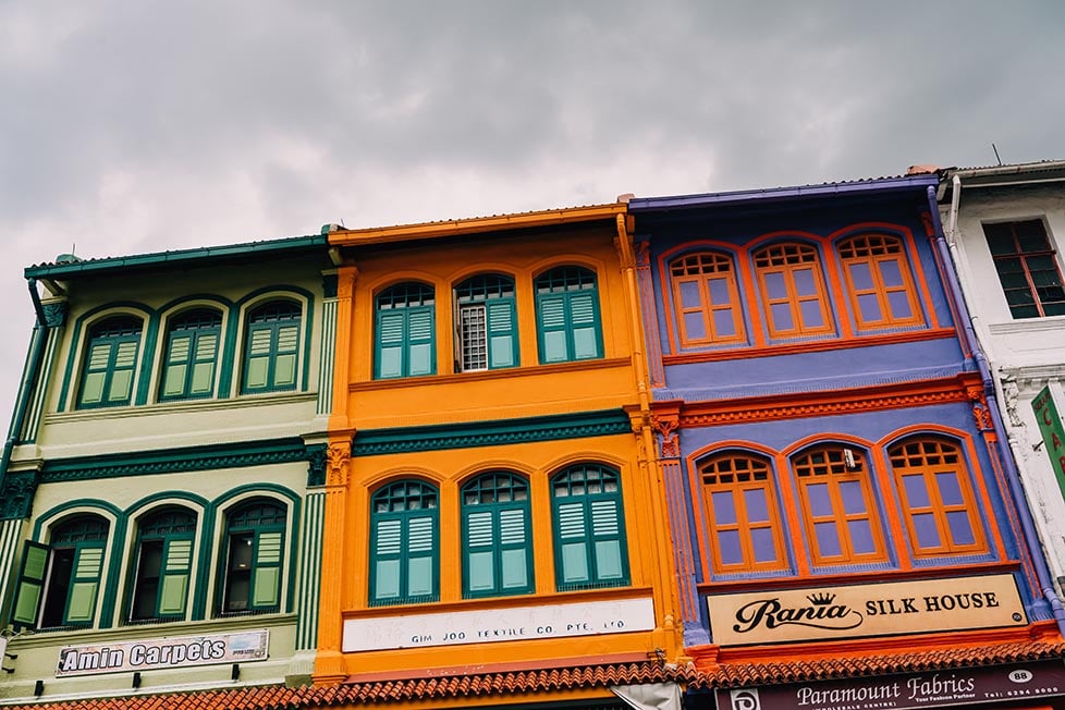 The colourful shop houses of Little India, Singapore.