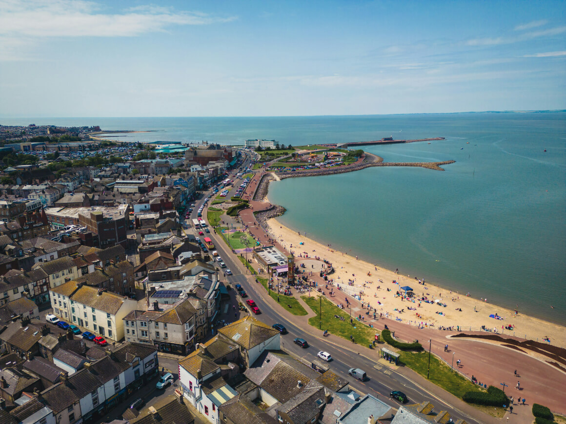 Shoreline of Morecambe, UK captured from above.