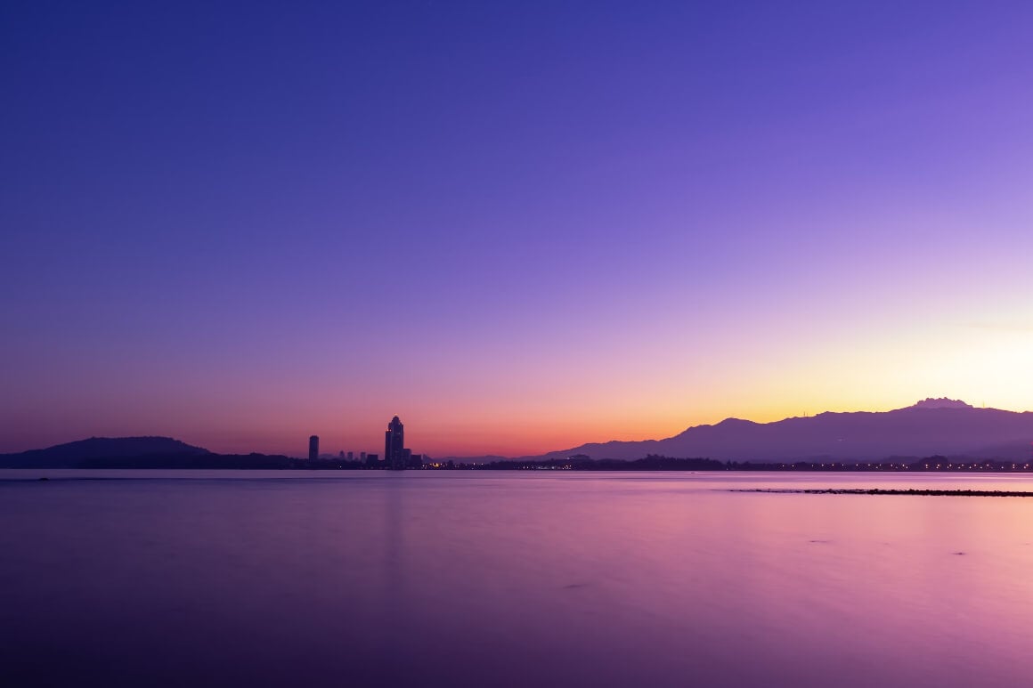 Sunset looking over the skyline of Kota Kinabalu at a distance