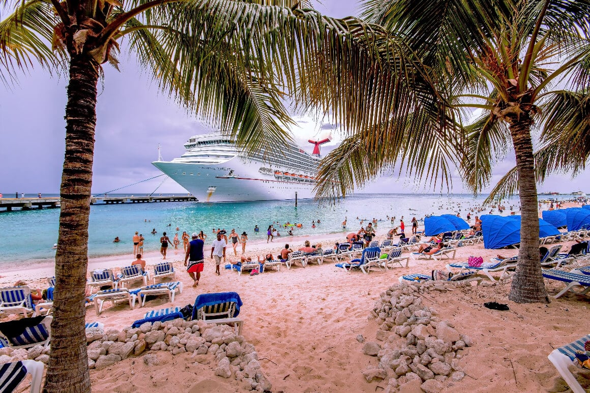 Cruise ship near the beach at Turks and Caicos