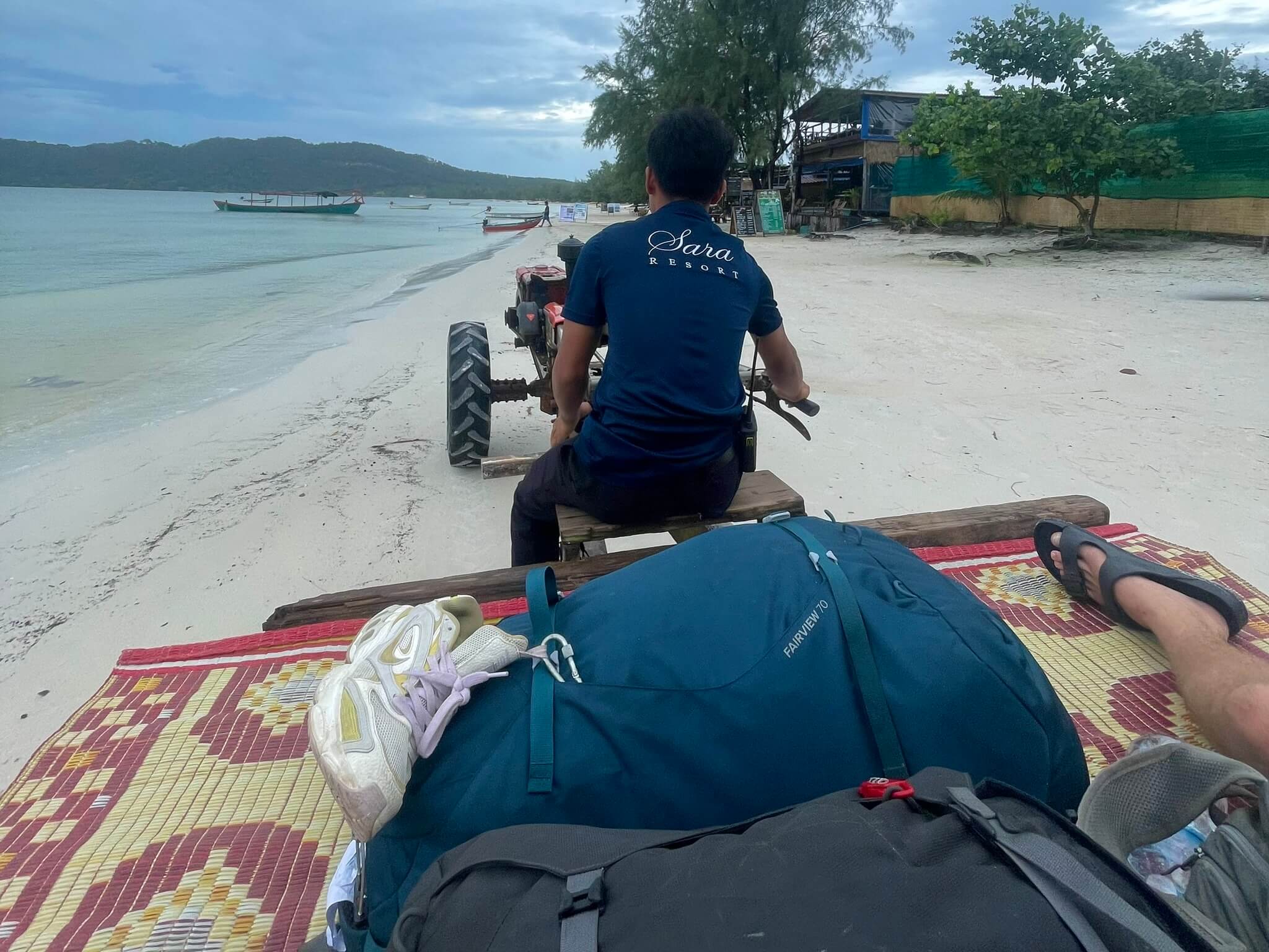 a tractor transporting people and luggage on koh rong sanloem