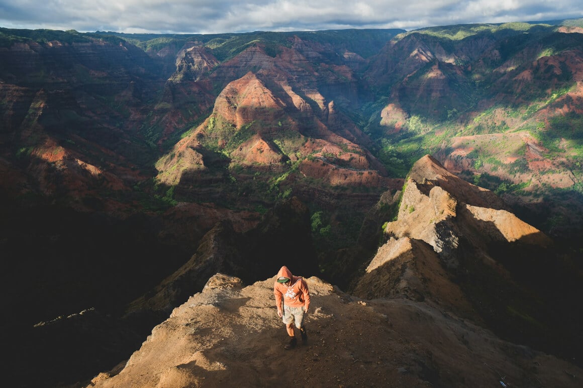 person standing on waimea canyon hauai