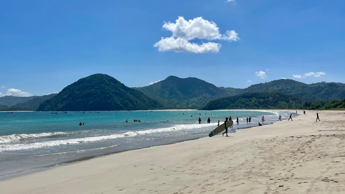 view along selong belanak beach in lombok, indonesia