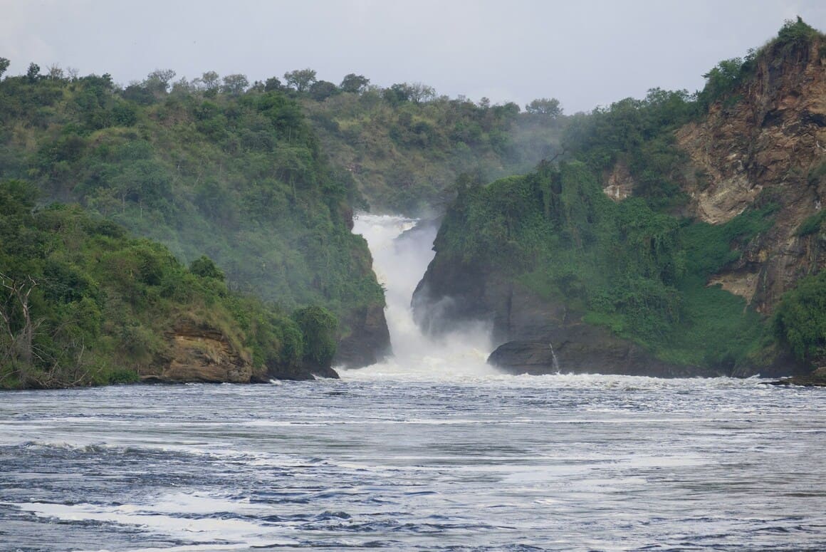 the murchison falls pouring into the nile river in uganda