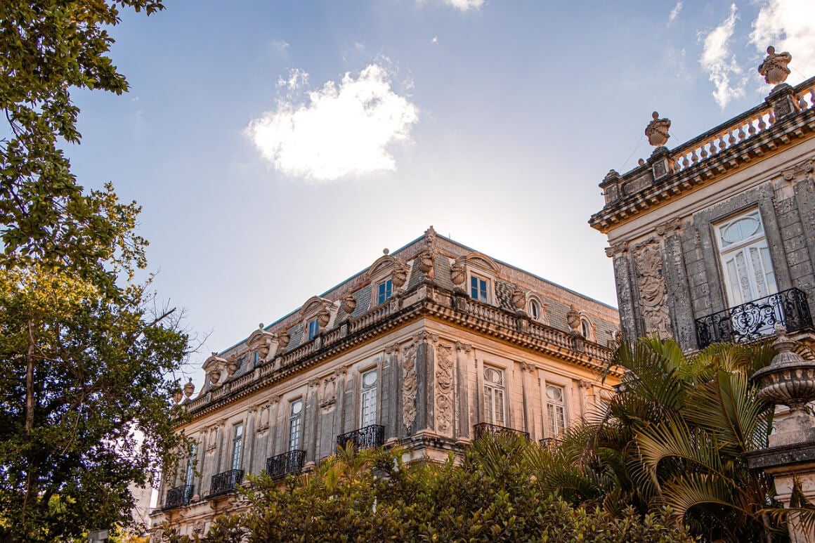 Top of buildings and trees in Paseo de Montejo in Merida, Mexico