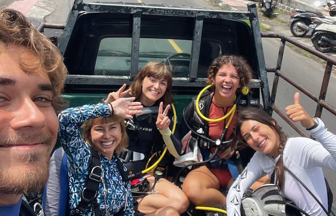 Hitchhiking to a scuba diving spot in Amed, Bali.