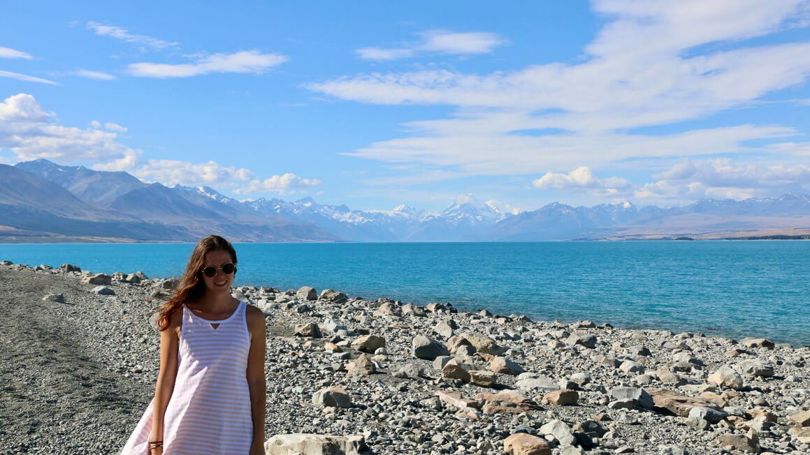 dani standing with mount cook (aorkari) in the background, the south island new zealand