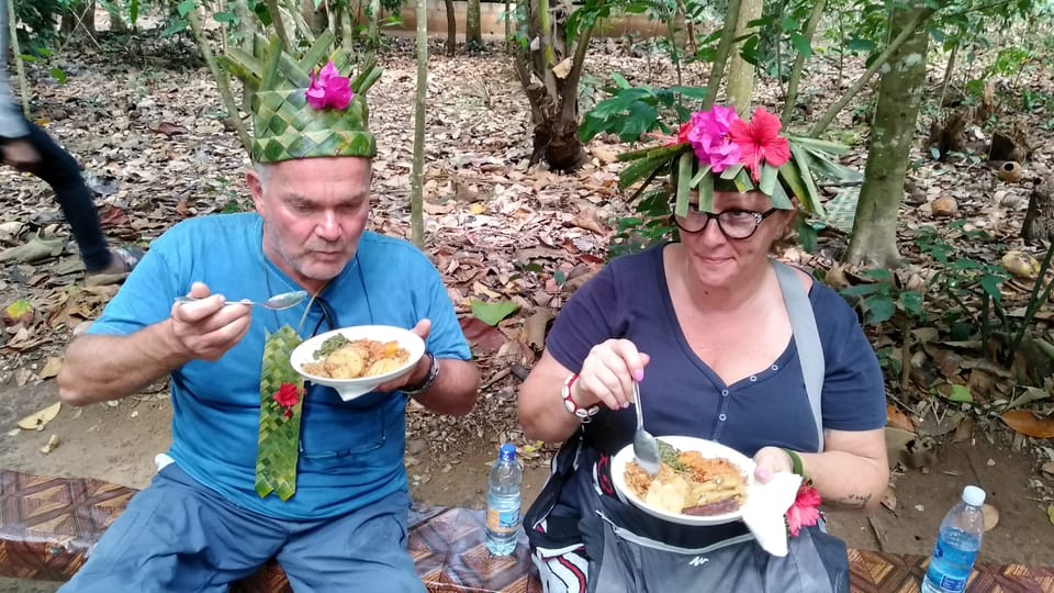 Two travellers sampling local flavours at an Organic Spice Farm