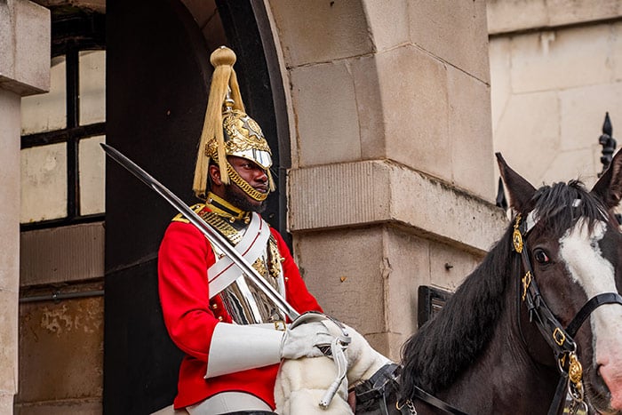 Guard on a horse outside the palace, london, england