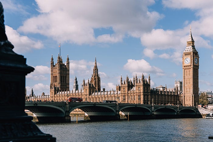 view across the river of a bridge and big ben