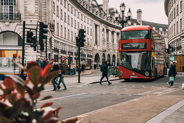 double decker red bus in london, england